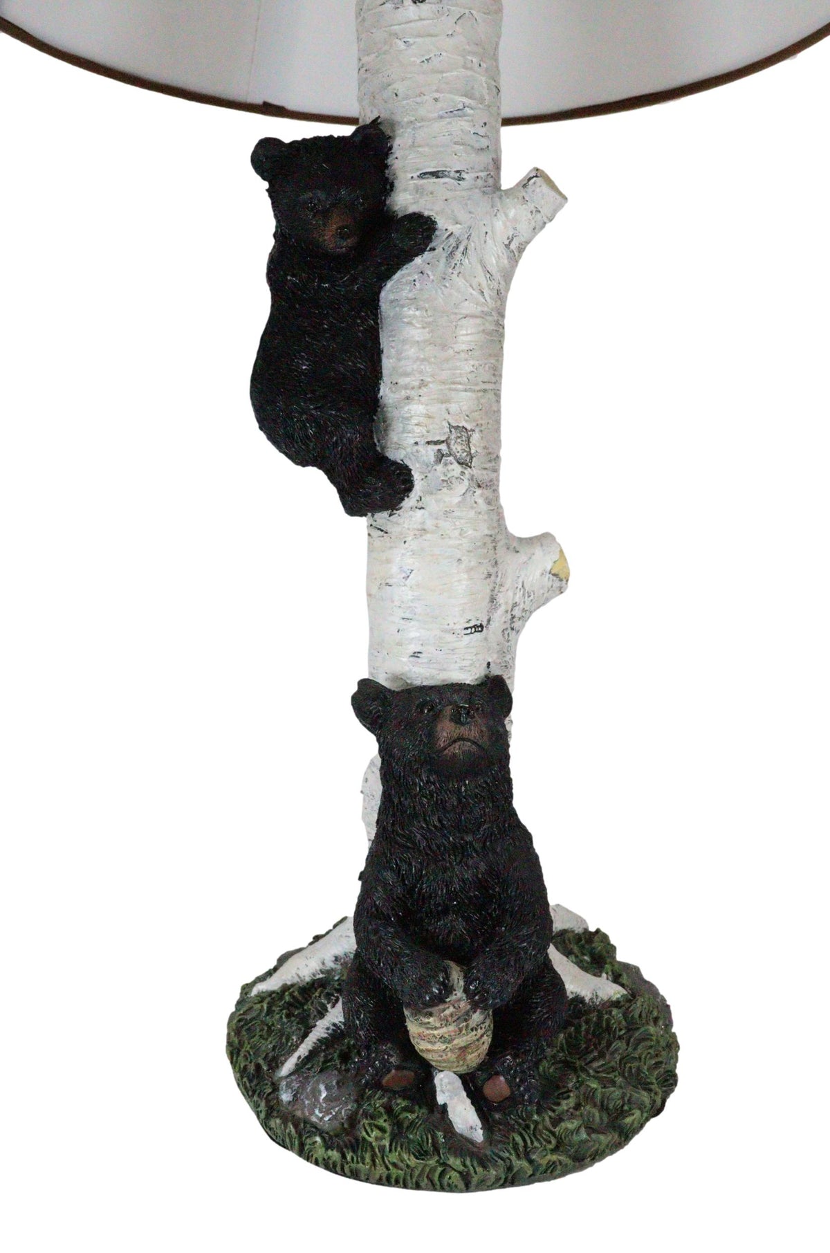 Climbing Black Bear Cub On Birchwood Tree With Mother And Beehive Table Lamp