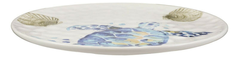 Marine Blue Sea Turtle And Golden Sea Shells Ceramic Dinner Plates Set Of 2