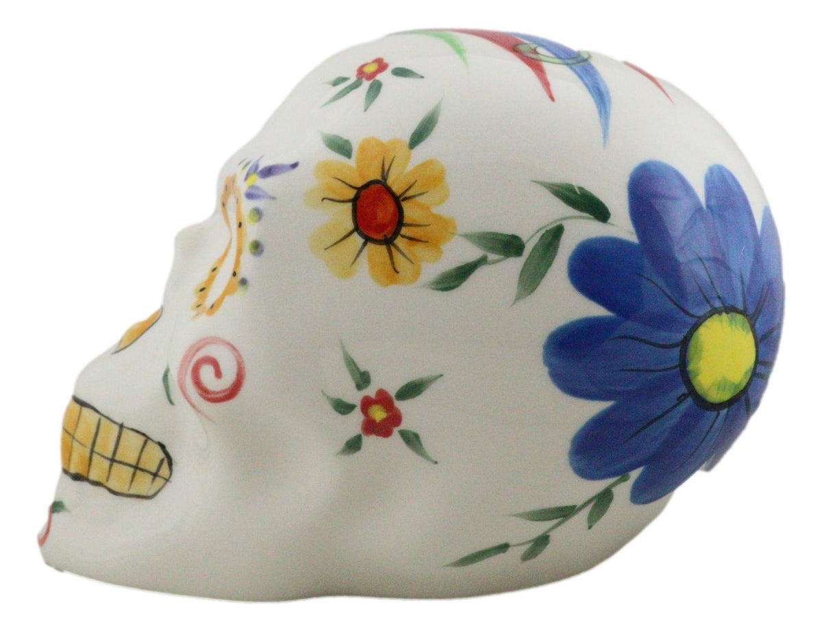 White Day Of The Dead Skull Ceramic Figurine Skeleton 7"L Fantasy Home Decor