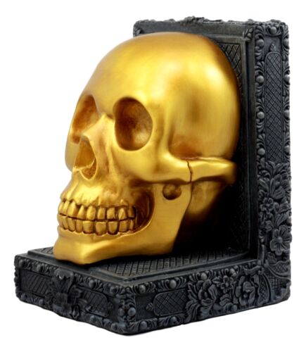 Pirate's Treasure Golden Skull Bookends Set 7"H Medieval Floral Gothic Statue