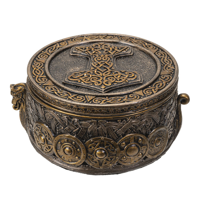 Norse Viking Knotwork Thor Hammer Mjolnir Dragon Longship Decorative Jewelry Box