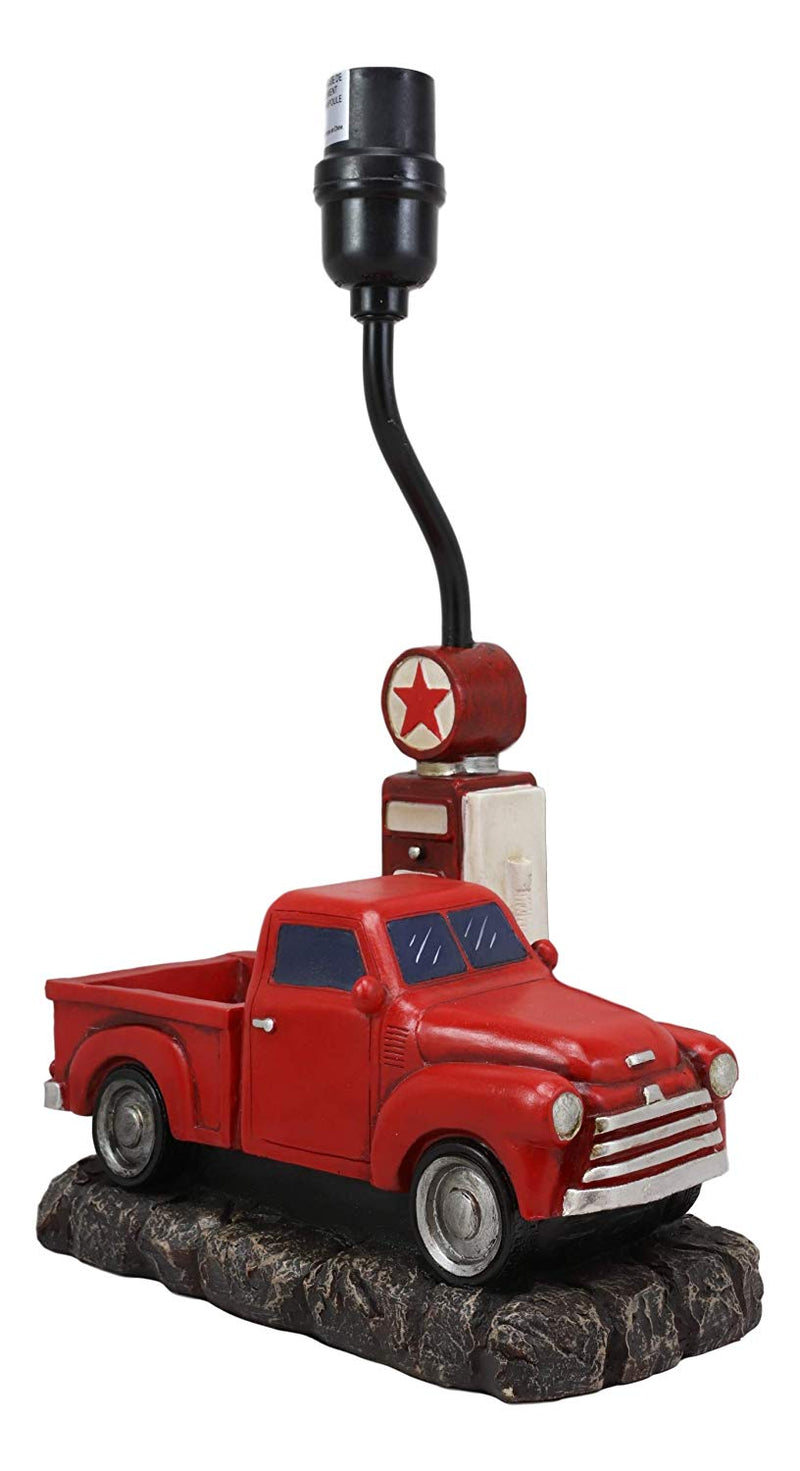 Ebros Classic Big Red Pickup Truck by Rural Gas Pump Desktop Table Lamp 18.75" H