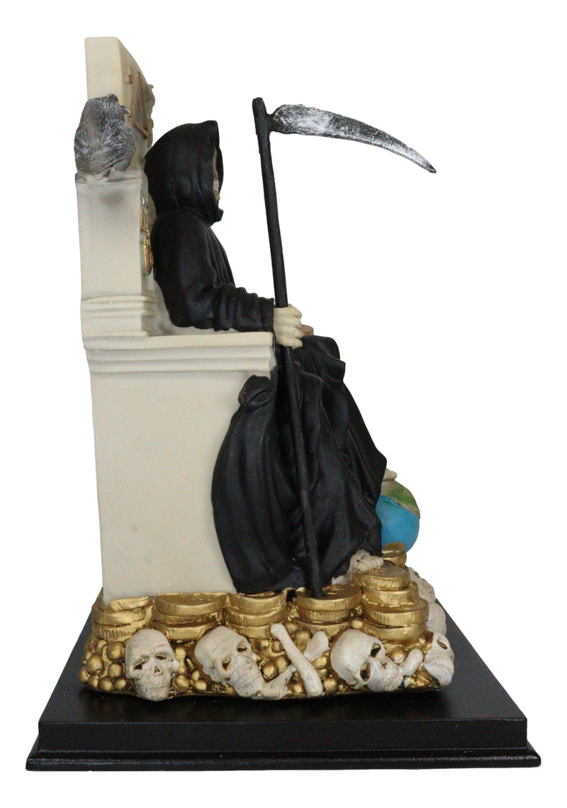 Black Santa Muerte Holding Scythe Seated On Throne Statue Our Lady Of Death