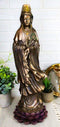 Ebros Large Bodhisattva Kuan Yin in Vitarka Mudra Hand Pose Standing On Lotus Flower Statue 16.25" Tall