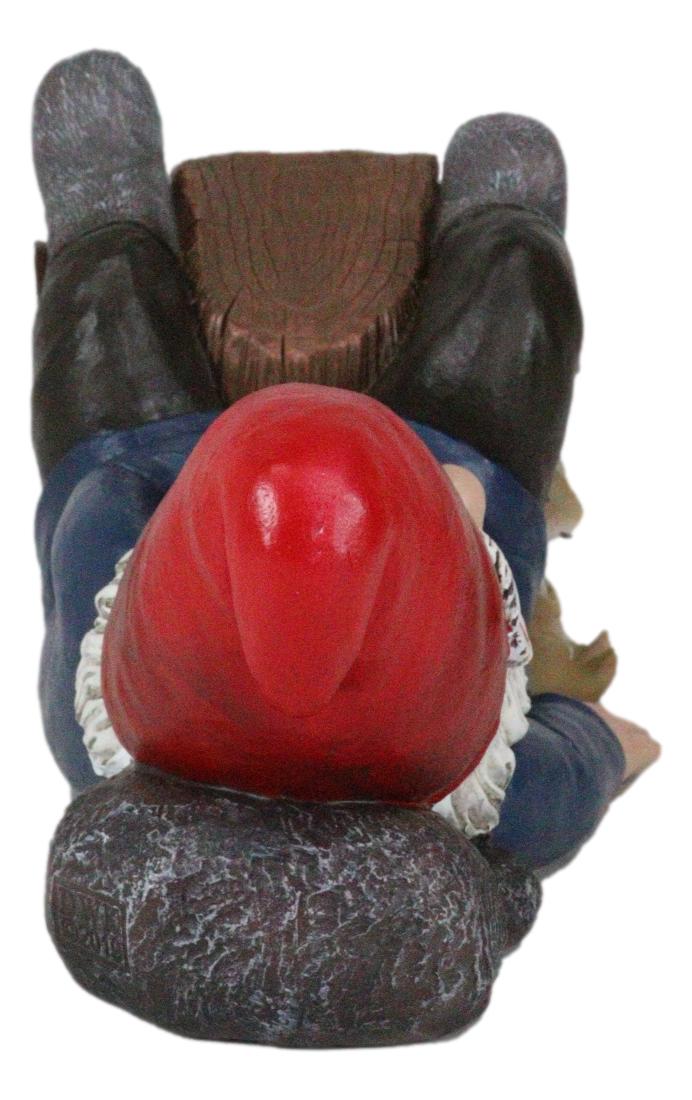 Whimsical Holiday Tipsy Drunk Garden Gnome Sleeping Near Squirrel Wine Holder