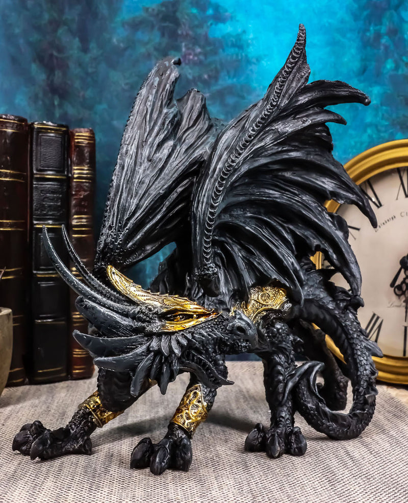 Deimos Roaring Golden Armored Dragon Statue 8"Long Fantasy Collector Home Decor