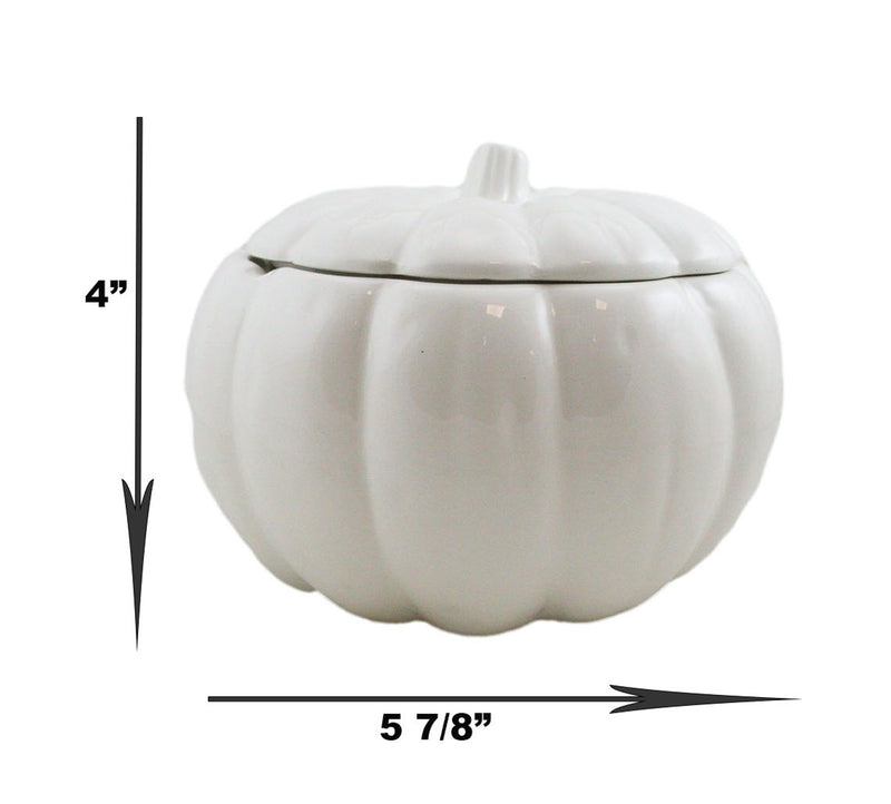 Ebros Ceramic Stoneware White Harvest Pumpkin Bowl With Lid 6"Diameter X 1 PC