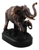 African Safari Bush Elephant Mother With Calf On Jungle March Figurine With Base