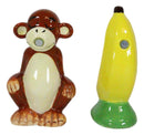 Rainforest Ape Monkey Loves Yellow Banana Salt And Pepper ShakerS Ceramic Set