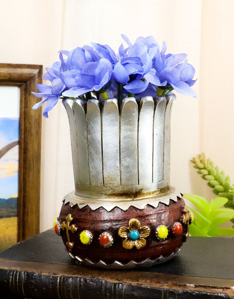 Western Vintage Vase With Colorful Beads Le Fleur Crosses Pen Holder Figurine