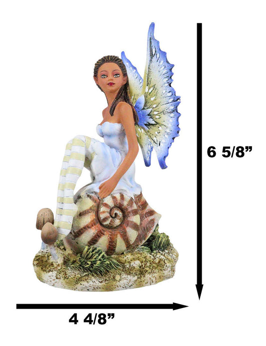 Amy Brown Fantasy Little Fae Ebony Fairy Sitting On Helix Snail Figurine - Ebros Gift