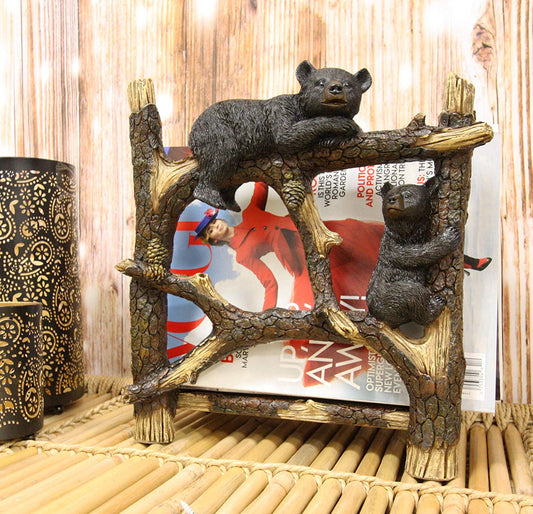 Ebros Rustic Decor 3 Chilling Black Bears Up A Tree Magazine Rack Stand Holder Organizer 11.75" Wide Frolicking Bear Family Hanging On Branches Cabin Lodge Country Mountain Side Cottage Homes - Ebros Gift