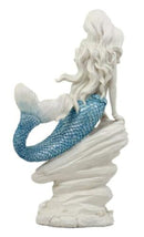 Ebros Ocean Aqua Blue Tailed Mermaid Sitting On Sea Rock Figurine 11.5"H