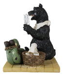 Rustic Western Whimsical Black Bear Picnic Time With Tied Up Hunter Figurine