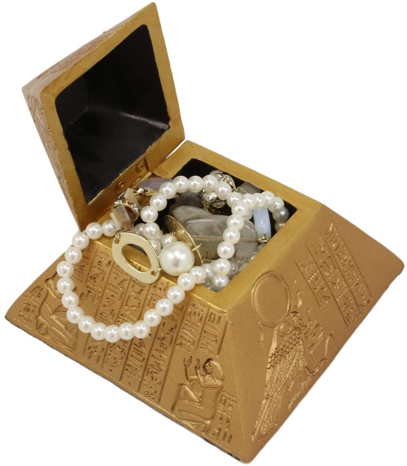 Ebros Golden Ancient Egyptian Pyramid Decorative Box 4" Wide Trinket Stash Box
