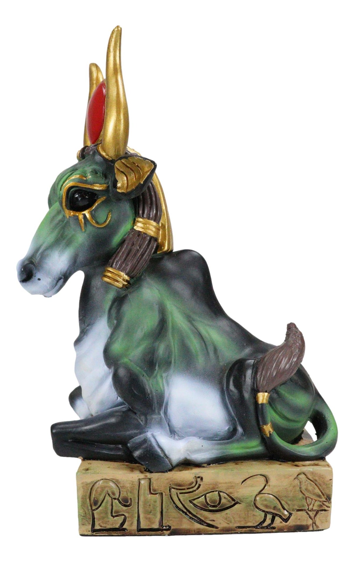 Egyptian Goddess Of Love Hathor Ra Cow Sitting On Hieroglyphic Base Figurine