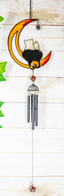 Cat Lovers On Moon Glass Gem Resonant Black Coated Copper Wind Chime Garden