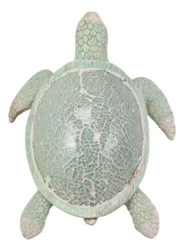 Ebros Aquamarine Coastal Beach Sea Turtle Statue With Mosaic Crushed Glass Shell 10"L