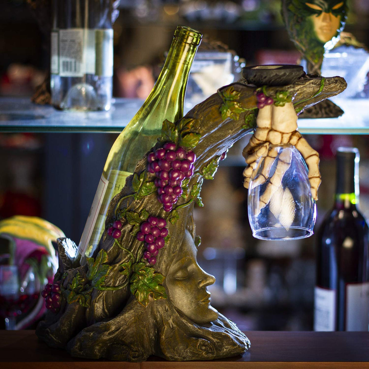Ebros The Tree Goddess Wine and Glass Holder Resin Figurine Statue 11.5" H Decor