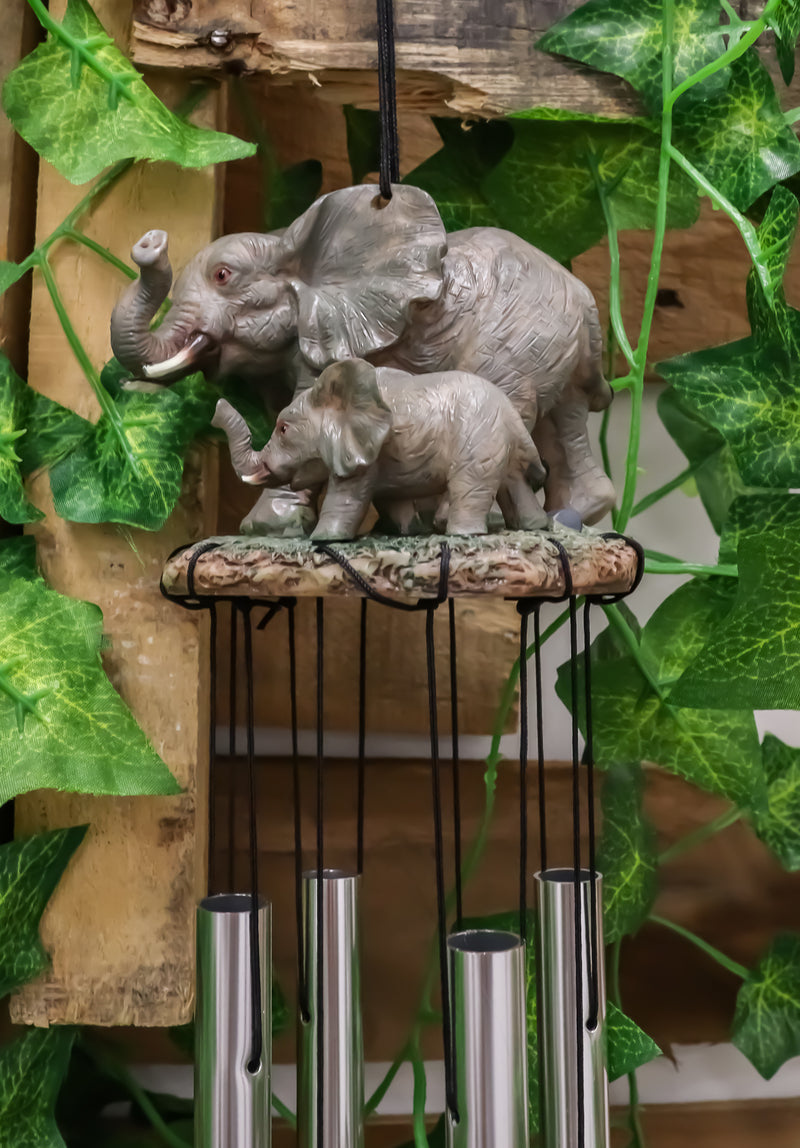 Ebros Gift Pachyderm Elephant Family Striding The Plains Resonant Relaxing Wind Chime Patio Garden Decor Decorative Figurine Noisemaker Elephants Baby Calf Safari Grasslands