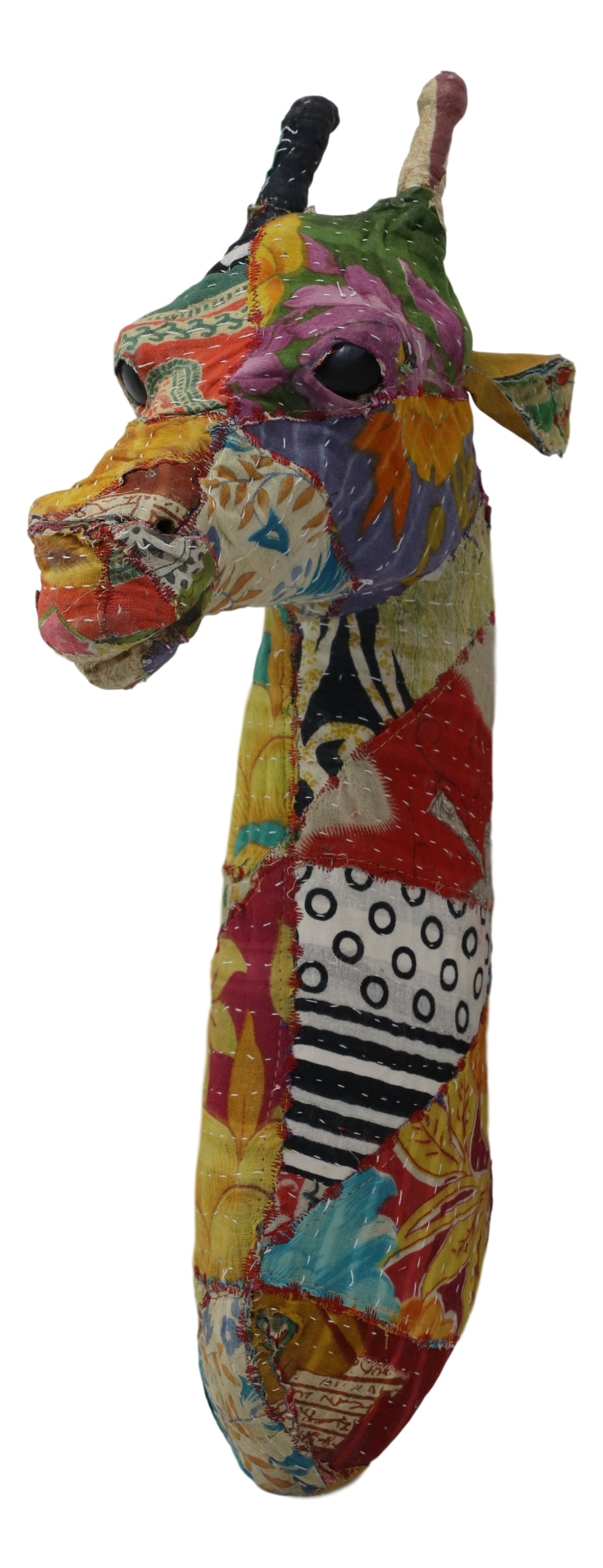 Safari Wild Giraffe Hand Crafted Paper Mache In Sari Fabric Wall Head Decor
