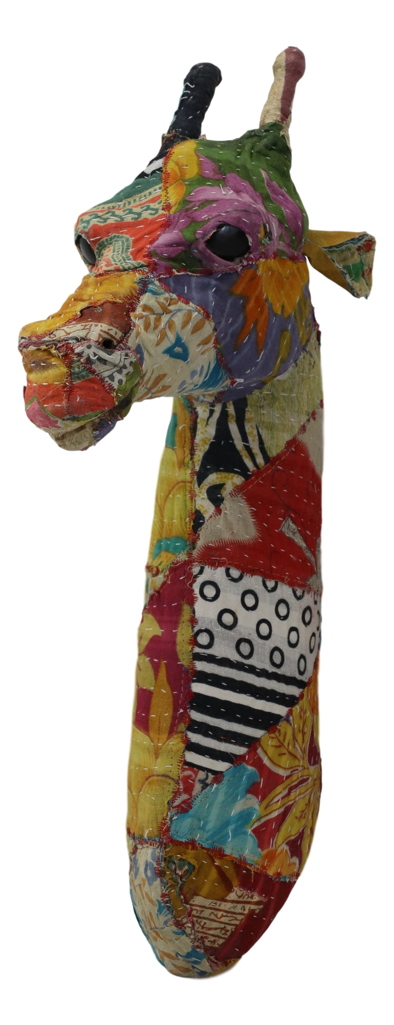 Safari Wild Giraffe Hand Crafted Paper Mache In Sari Fabric Wall Head Decor
