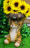 Jungle Bengal Orange Tiger Cub Holding Faux Wood Slice Table Stand Figurine