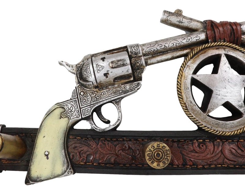 Western Cowboy Dual Revolver Guns With Western Star 4-Peg Coat Wall Hooks Decor