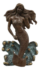 Ebros Solid Brass Metal Hand Painted Bronze Color Nautical Siren Mermaid Surfing Above Sea Waves Door Knocker 6.75" High Decorative Coastal Ocean Goddess Sculpture