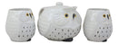 Ebros Whimsical White Fat Snow Owl Ceramic 16oz Tea Pot With 2 Cups Set Owls Decor
