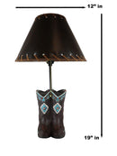 Western Aztec Tribal Patterns Cowgirl Cowboy Boots Table Lamp With Laced Shade