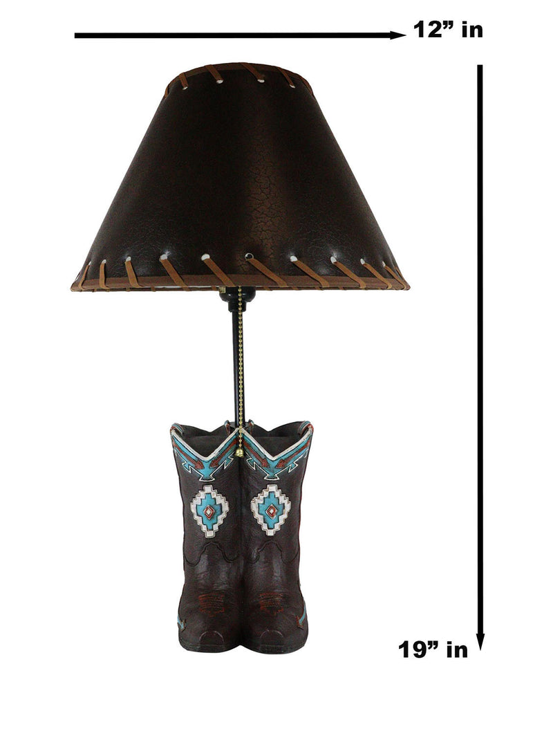 Western Aztec Tribal Patterns Cowgirl Cowboy Boots Table Lamp With Laced Shade