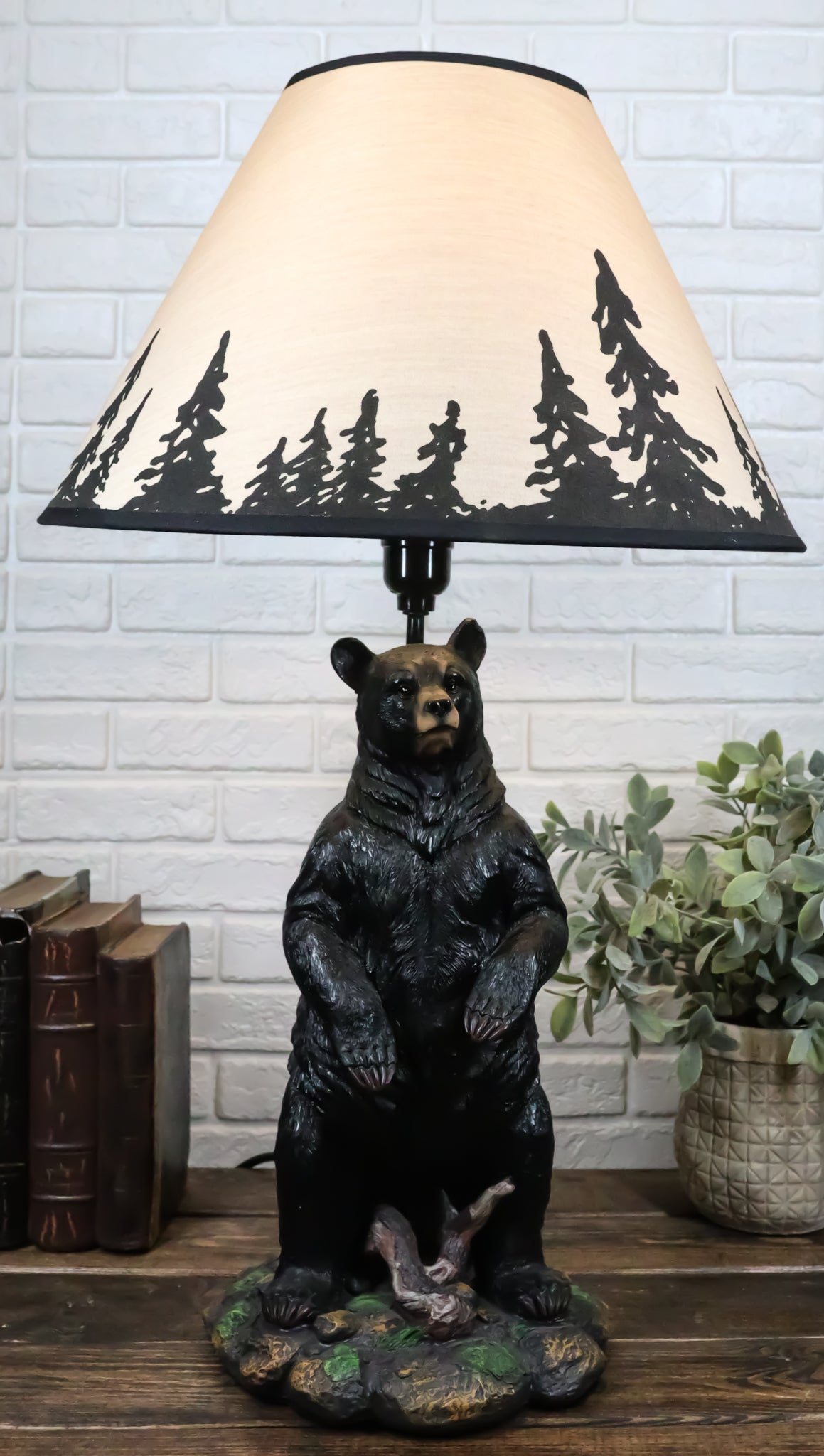 Large Standing Black Bear Surveyor Arkadius Desktop Table Lamp Decor Figurine - Ebros Gift