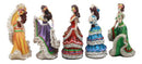 Set of 5 Day Of The Dead Orange Gown Sugar Skull Dancer Statue Vivas Calacas