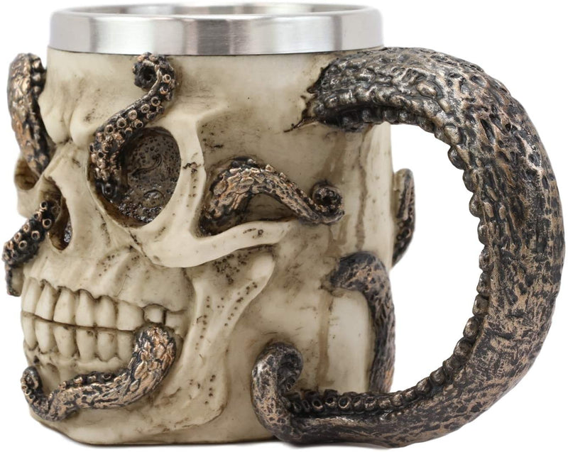 Ebros Shipwrecked Skeleton With Octopus Drinking Mug Beverage Drinkware
