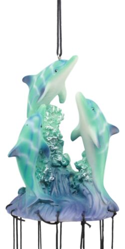 Sea World Three Dolphins Launching Above Water Wind Chime Marine Life Nautical