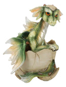 Fantasy Sulky Green Baby Dragon Hatchling Emerging From Egg Mini Figurine