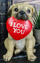 Adorable Pug Puppy Dog With Big Red Heart I Love You Sign Decorative Figurine