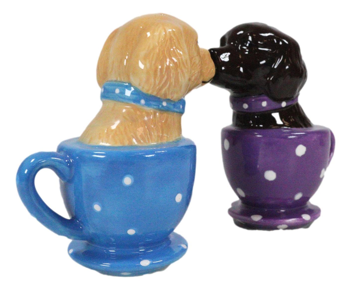 Ceramic Chocolate And Fawn Labrador Puppy Dogs In Tea Cups Salt Pepper Shakers - Ebros Gift
