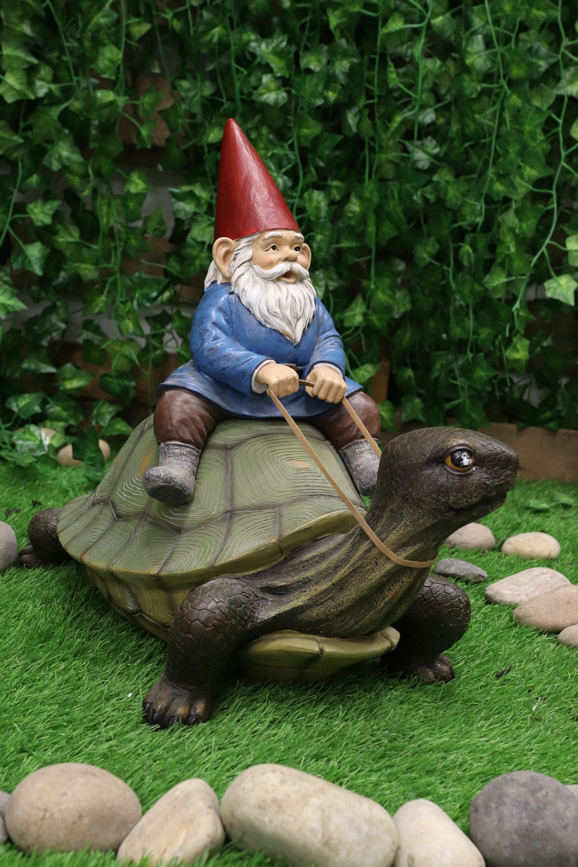 Ebros Large Whimsical Mr. Gnome Riding Faithful Giant Turtle Garden Statue 17.25" Long