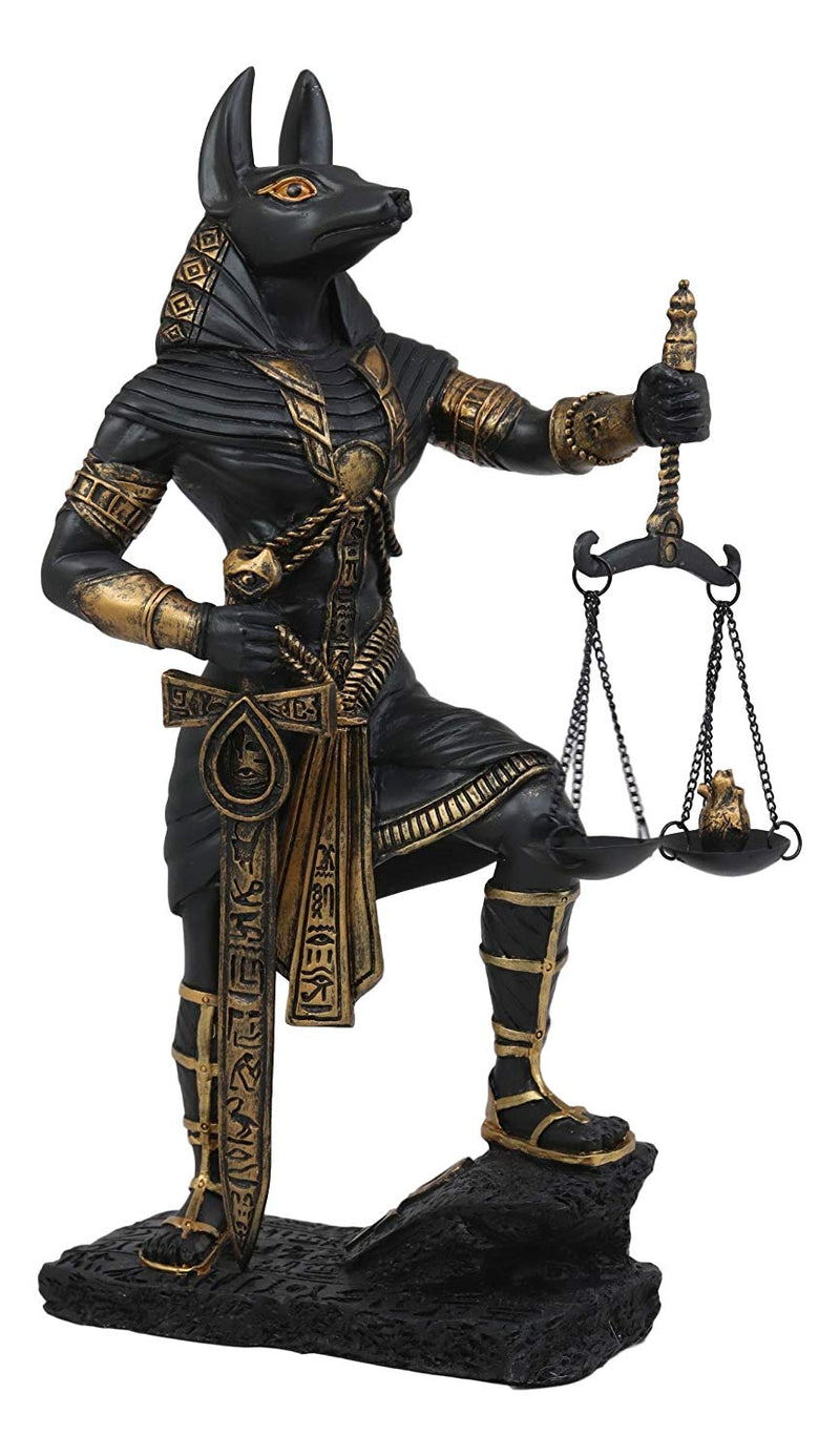 Ebros God Anubis with Scales of Justice Statue Figurine 10" Tall (Black & Gold)