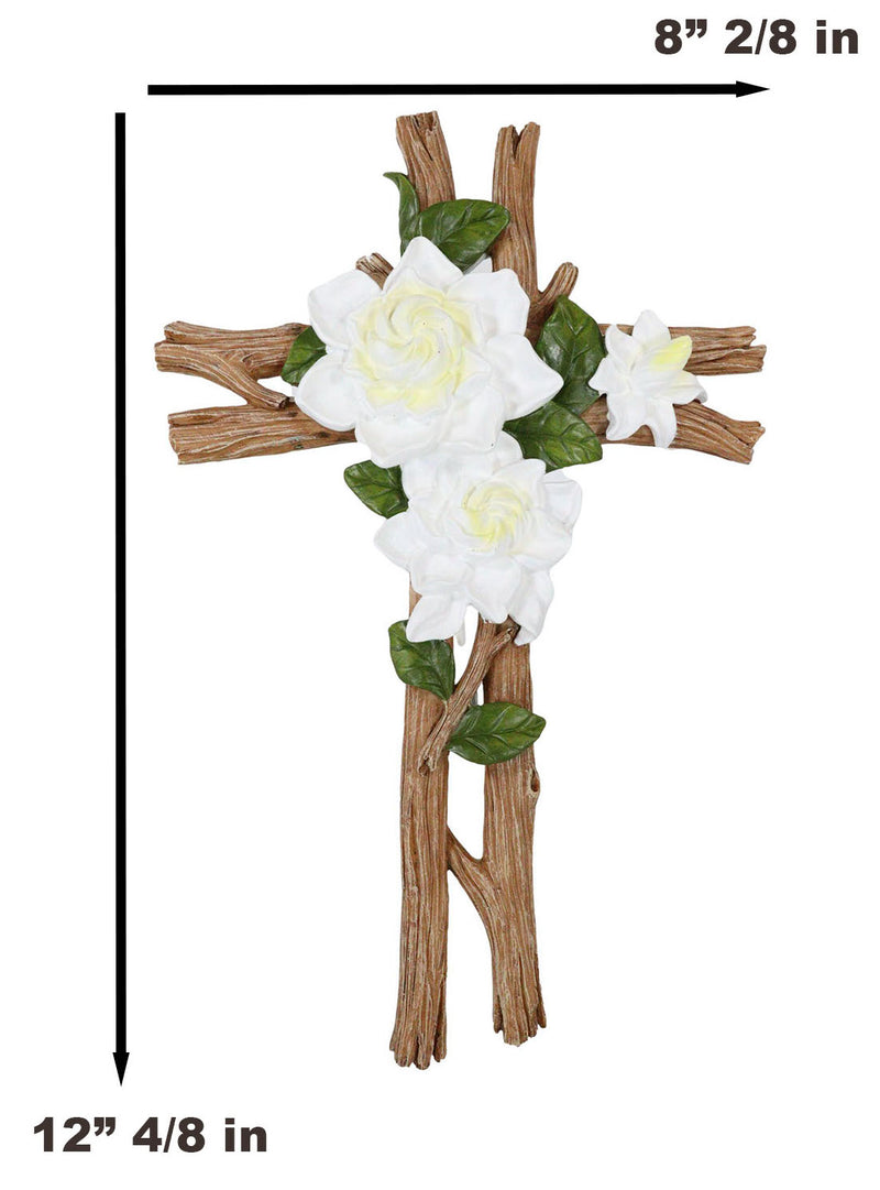 Rustic Western White Magnolia Flowers On Faux Wooden Branches Sympathy Wall Cros