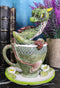 Fantasy English Green Tea Leaves And Flowers Dragon In Teacup & Saucer Figurine