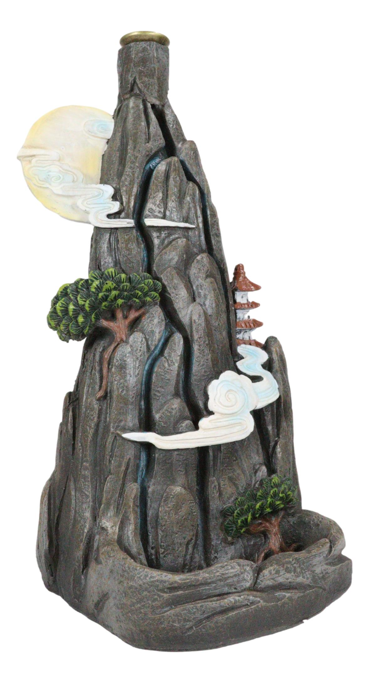 Feng Shui Rocky Mountain Top Buddhist Pagoda Temple Backflow Cone Incense Holder