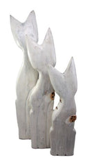 Balinese Wood Handicraft White Siamese Feline Cat Family Set of 3 Figurines 24"H