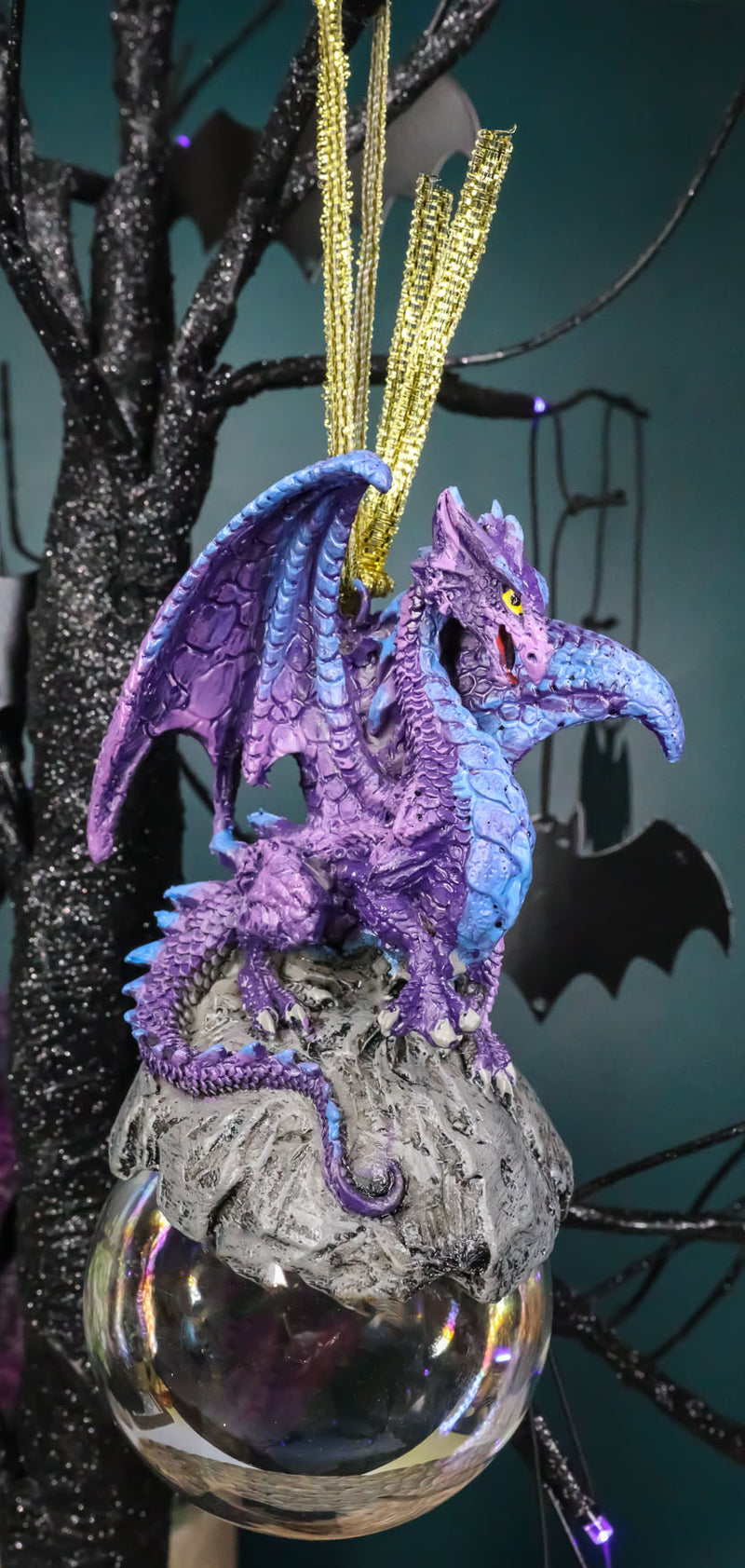 Ruth Thompson Midnight Dragon Perching On Glass Ball 5.25"H Ornament Figurine