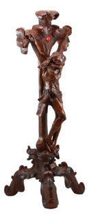 Faux Mahogany Wood Finish Large Jesus Christ Crucifix With Stand Statue 23"Tall