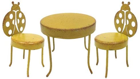 Small Garden Metal Table and 2 Lady Bug Chairs Set Mini Fairy Garden Figurine