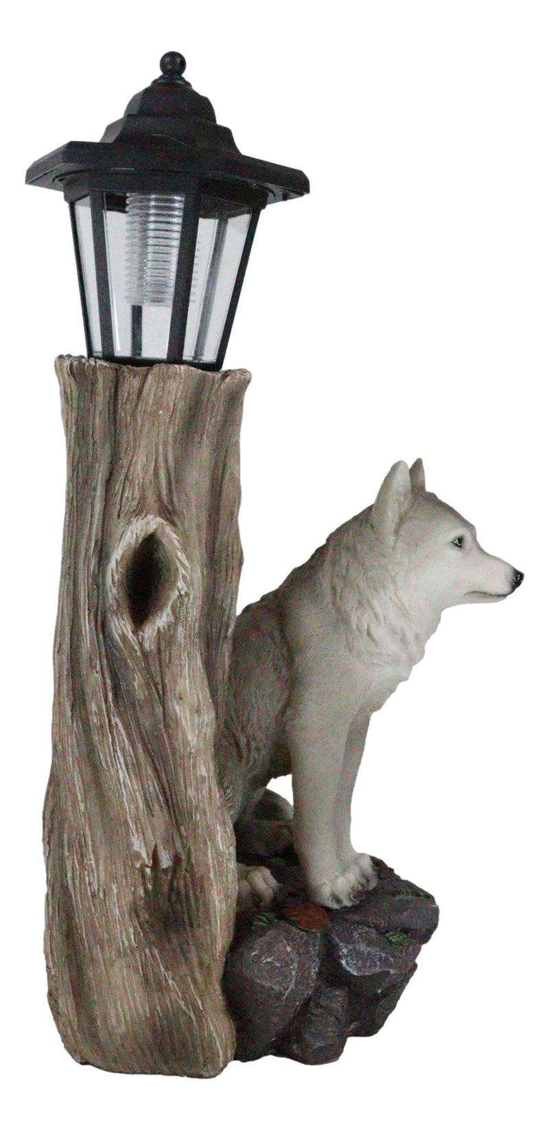 Woodlands Lone Gray Wolf Greetings Figurine Solar LED Light Lantern Welcome Lamp