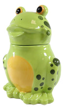 Ebros Whimsical Smiling Green Spotted Frog Ceramic Cookie Jar Container Figurine 8"H